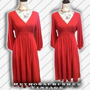Gap Retro Red Midi Fit and Flare Dress Tie Back Stretch large